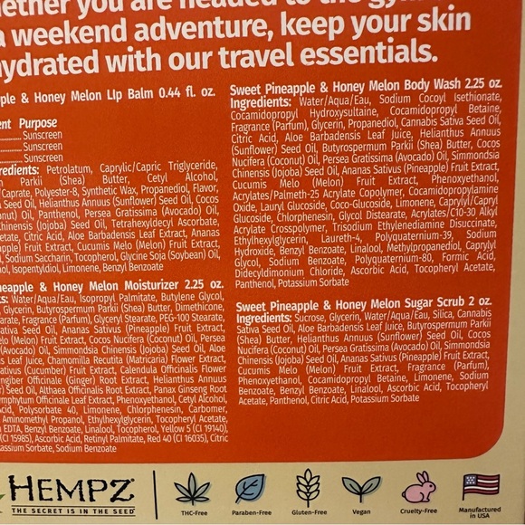 HEMPZ Mini Travel Set Sweet Pineapple & Honey Melon NIB 4 Pc - Picture 6 of 7